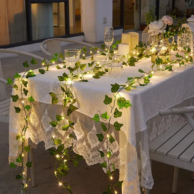 Battery-Powered Flower and Green Leaf String Lights - American Ecommerce