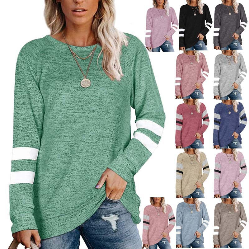 Women's Casual Printed T-Shirt - Long Sleeve Round Neck