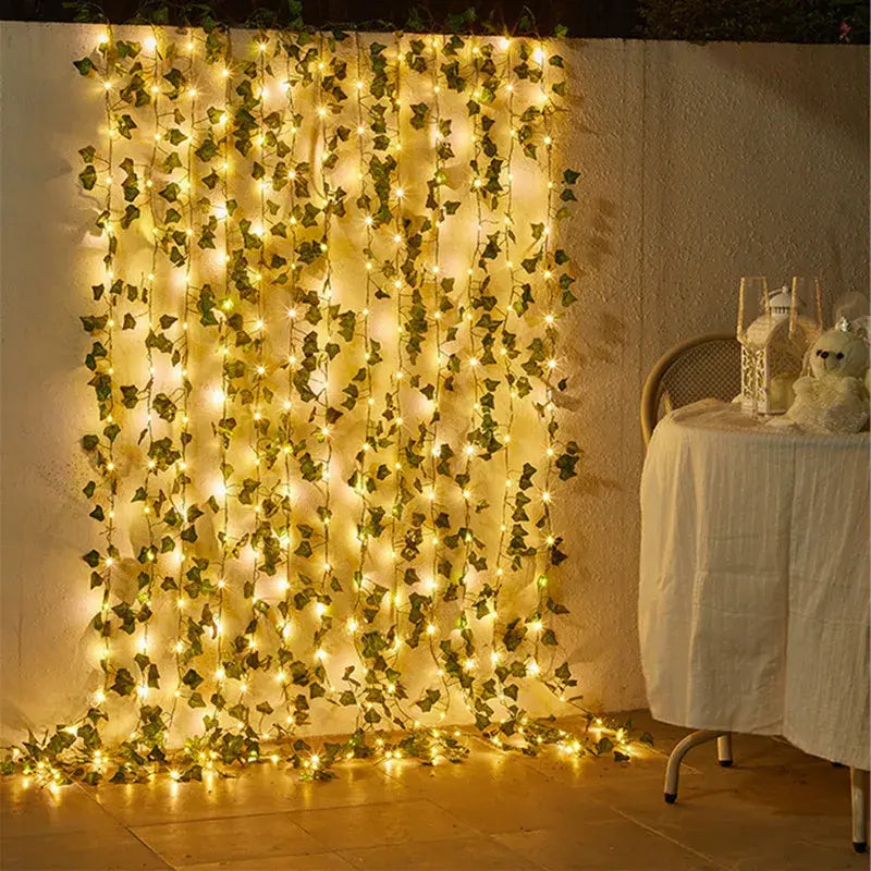 Battery-Powered Flower and Green Leaf String Lights - American Ecommerce