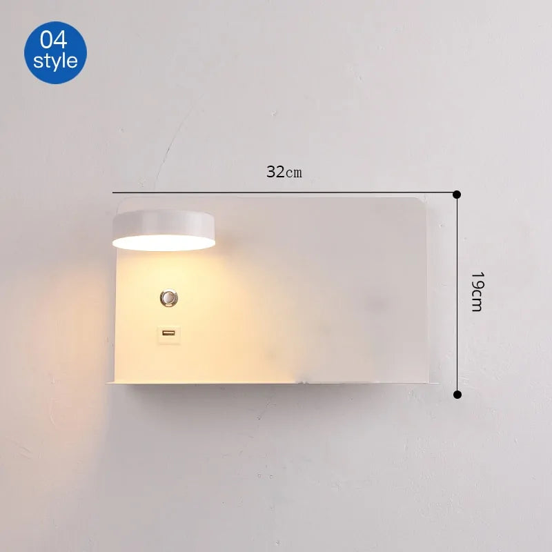 LED Wall Lights with Switch, USB Interface: Stylish Black and White Luminaire - American Ecommerce