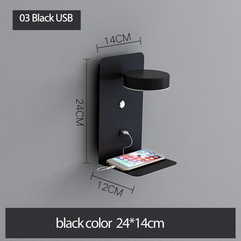 LED Wall Lights with Switch, USB Interface: Stylish Black and White Luminaire - American Ecommerce