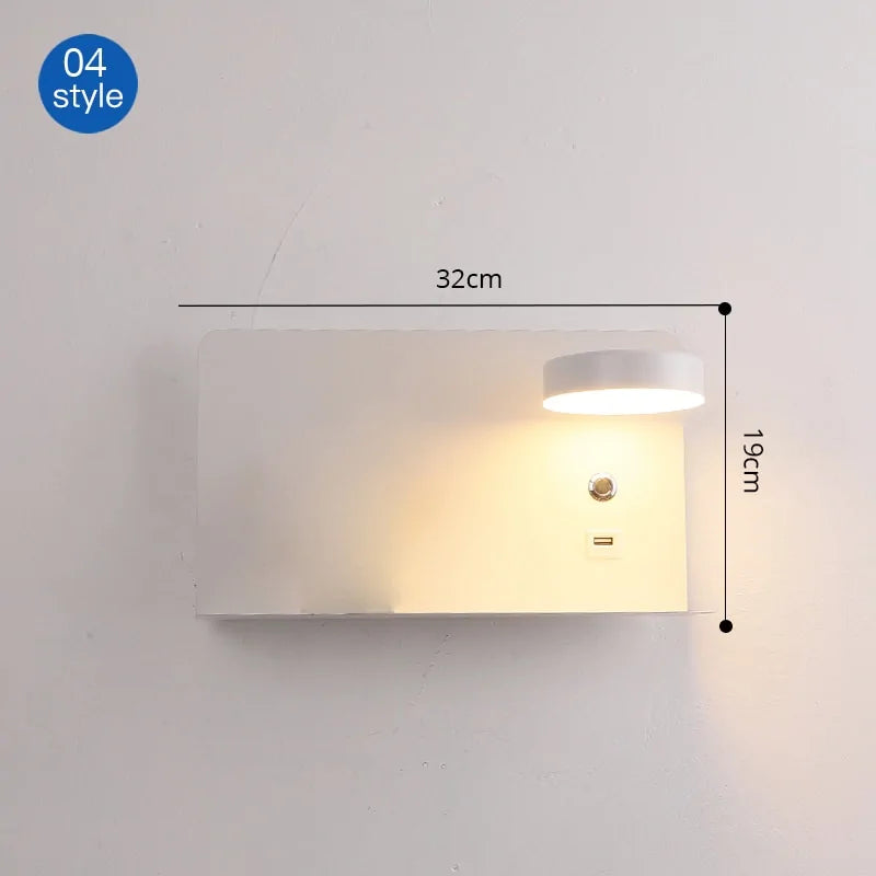 LED Wall Lights with Switch, USB Interface: Stylish Black and White Luminaire - American Ecommerce