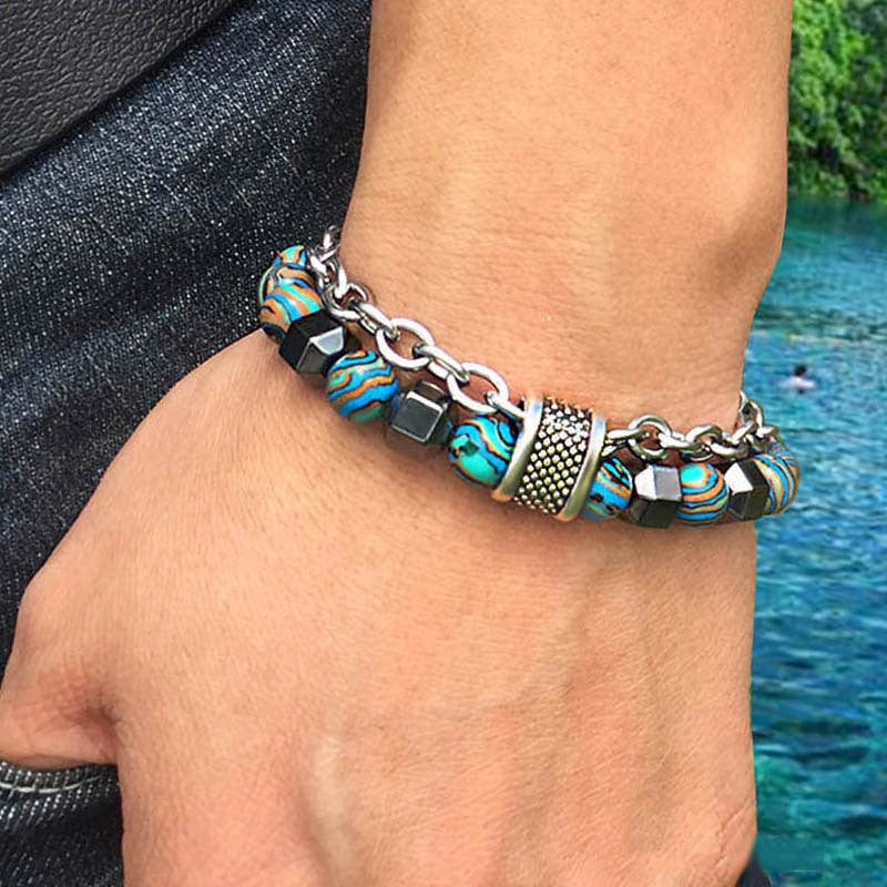 Fashionable Metal String Peacock Bracelet for Men