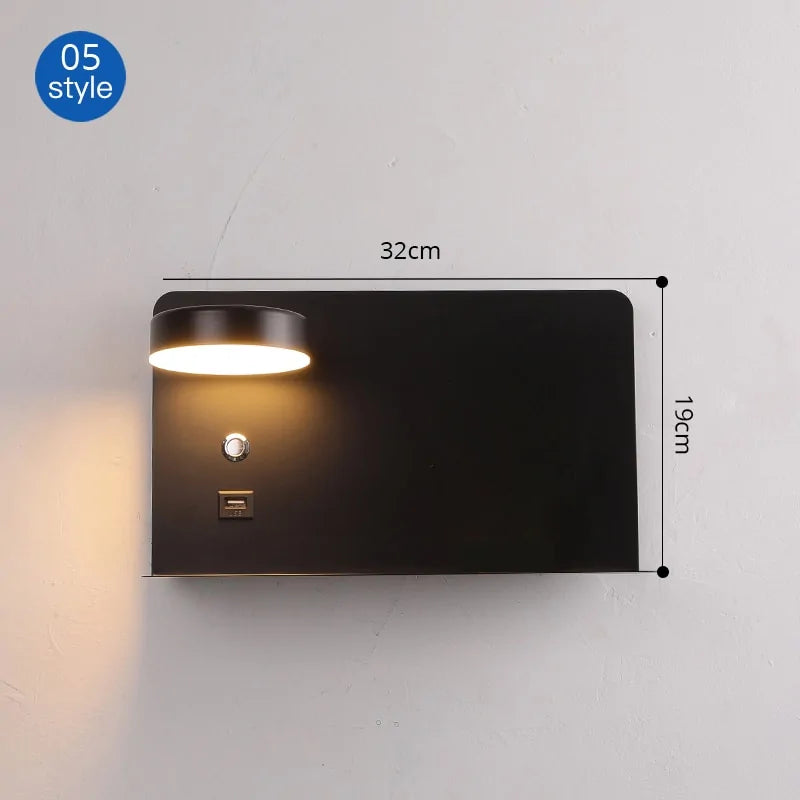 LED Wall Lights with Switch, USB Interface: Stylish Black and White Luminaire - American Ecommerce