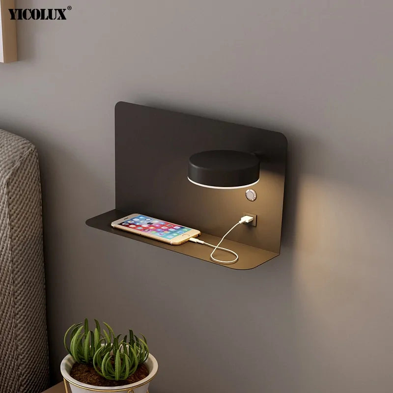 LED Wall Lights with Switch, USB Interface: Stylish Black and White Luminaire - American Ecommerce