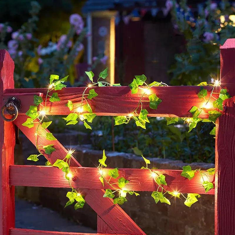 Battery-Powered Flower and Green Leaf String Lights - American Ecommerce