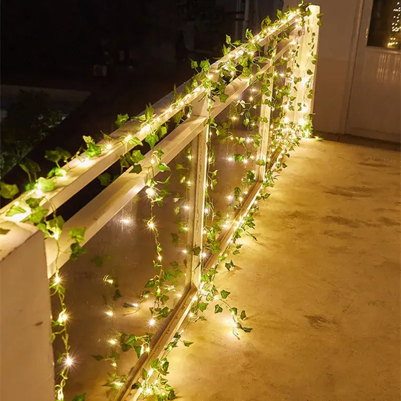 Battery-Powered Flower and Green Leaf String Lights - American Ecommerce