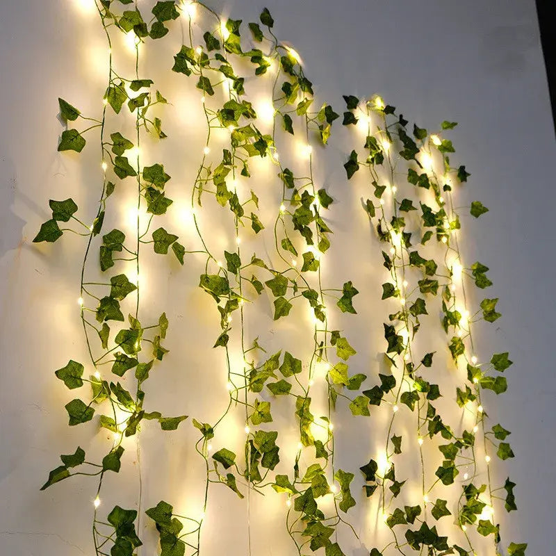 Battery-Powered Flower and Green Leaf String Lights - American Ecommerce