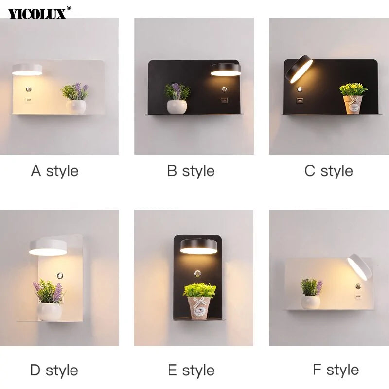 LED Wall Lights with Switch, USB Interface: Stylish Black and White Luminaire - American Ecommerce