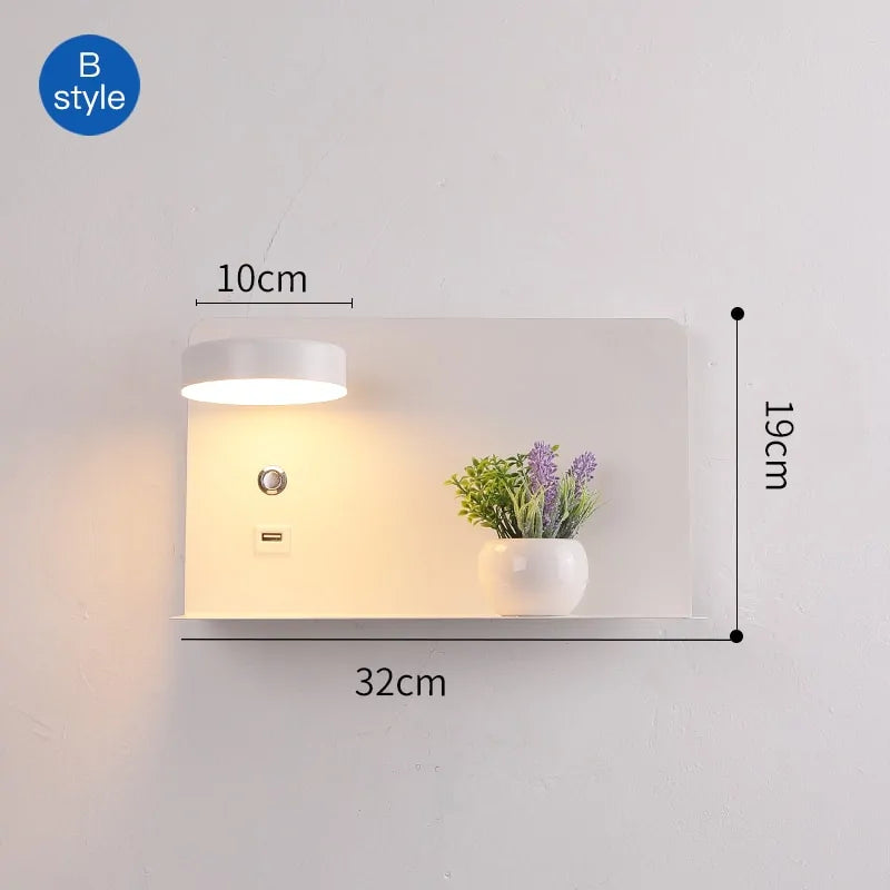 LED Wall Lights with Switch, USB Interface: Stylish Black and White Luminaire - American Ecommerce