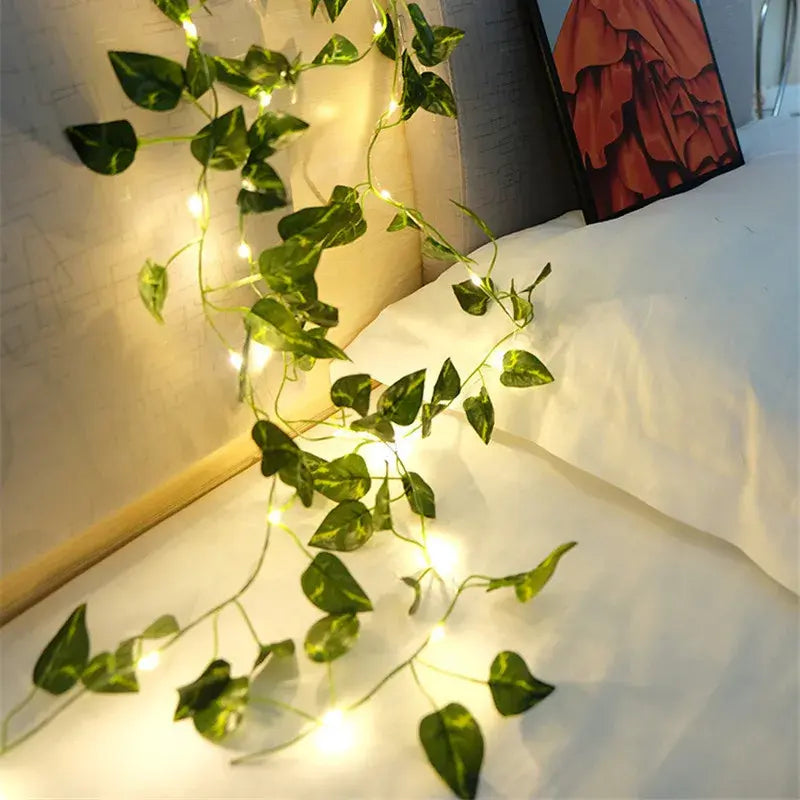 Battery-Powered Flower and Green Leaf String Lights - American Ecommerce