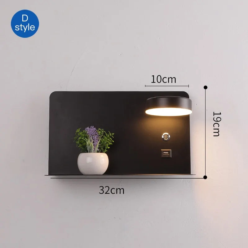 LED Wall Lights with Switch, USB Interface: Stylish Black and White Luminaire - American Ecommerce