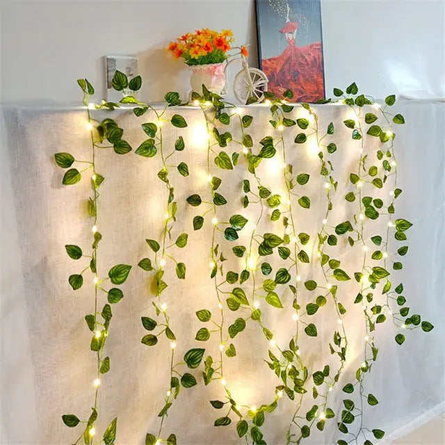 Battery-Powered Flower and Green Leaf String Lights - American Ecommerce