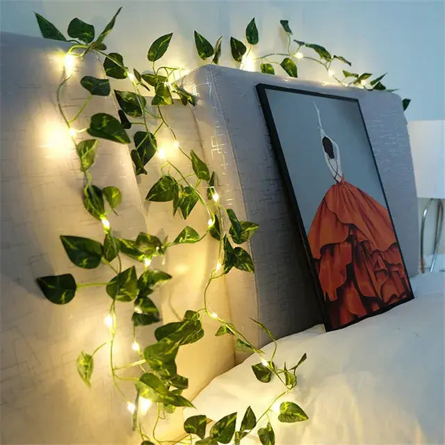 Battery-Powered Flower and Green Leaf String Lights - American Ecommerce