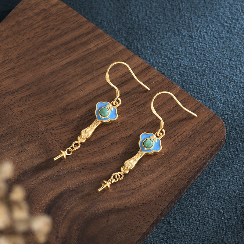 Handcrafted Nepalese-inspired Gold Earrings in Colorful Design