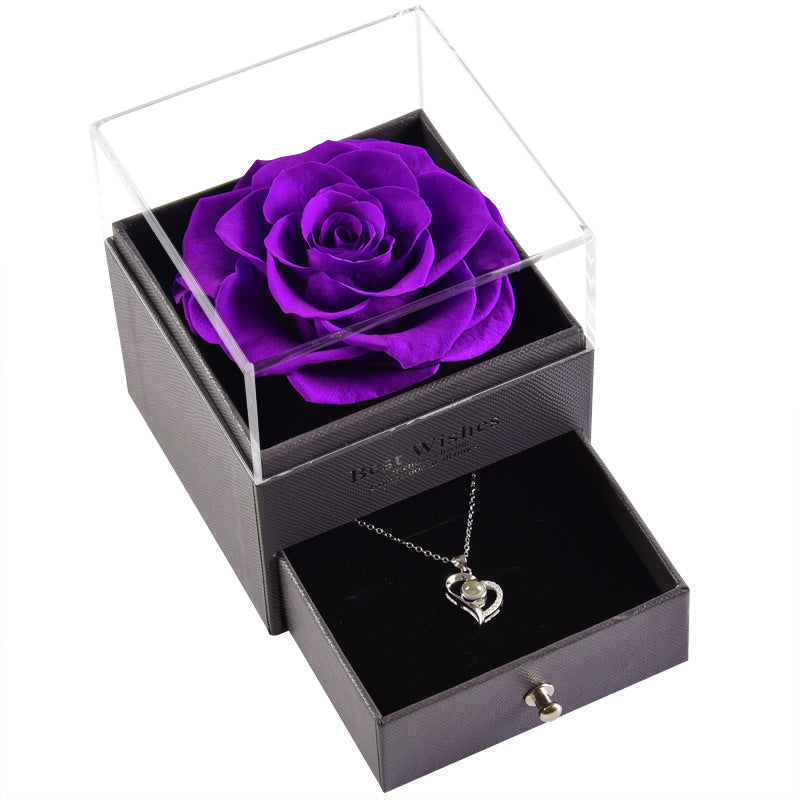 Preserved Flower Acrylic Jewelry Box – Real Rose Drawer Gift Box