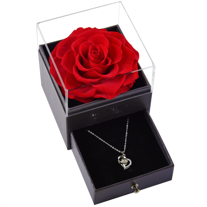 Preserved Flower Acrylic Jewelry Box – Real Rose Drawer Gift Box